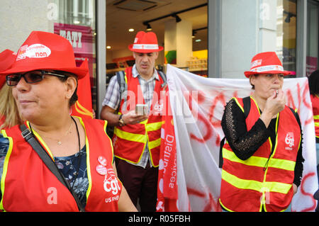 In den Streik Tati's Mitarbeiter protestieren gegen in Lyon, Frankreich Stockfoto