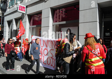 In den Streik Tati's Mitarbeiter protestieren gegen in Lyon, Frankreich Stockfoto