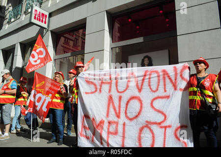 In den Streik Tati's Mitarbeiter protestieren gegen in Lyon, Frankreich Stockfoto