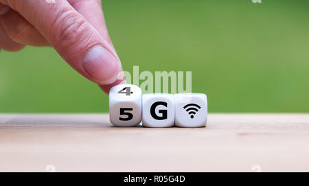 Symbol für die Änderung von 4G zu 5G Stockfoto