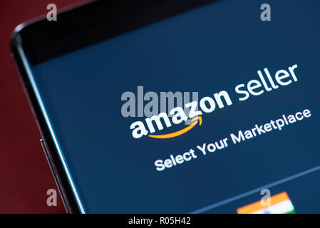 New York, USA - November 1, 2018: Amazon Verkäufer app Menü Bildschirm des Smartphones Nähe zu sehen. Stockfoto