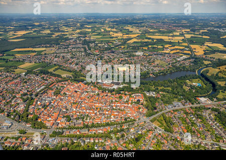 Luftbild, Übersicht, Warendorf Emssee, EMS, See, Münster, Nordrhein-Westfalen, Deutschland, Europa, Warendorf, DEU, Vögel-Augen-blick, Luftaufnahme, Stockfoto