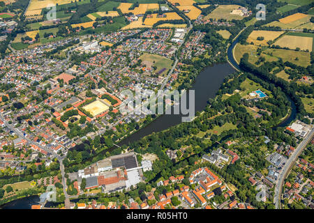 Luftbild, Übersicht, Warendorf Emssee, EMS, See, Münster, Nordrhein-Westfalen, Deutschland, Europa, Warendorf, DEU, Vögel-Augen-blick, Luftaufnahme, Stockfoto