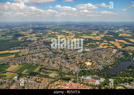 Luftbild, Übersicht, Warendorf Emssee, EMS, See, Münster, Nordrhein-Westfalen, Deutschland, Europa, Warendorf, DEU, Vögel-Augen-blick, Luftaufnahme, Stockfoto