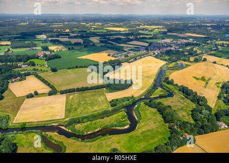 Luftaufnahme, Ems Kurve, in der Nähe von One, Warendorf, Münsterland, Nordrhein-Westfalen, Deutschland, Europa, DEU, Vögel-Augen-blick, Luftaufnahme, Luftbild pho Stockfoto