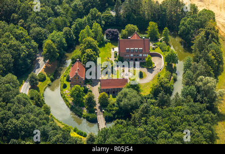 Luftaufnahme, Wasserschloss, Haus Bisping, Altendorf, Mansion, Landesgolddorf Rinkerode, Drensteinfurt, Münsterland, Nordrhein-Westfalen, Deutschland, Europa, DEU, bi Stockfoto