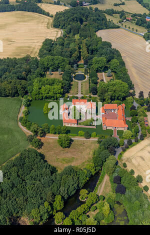 Luft, Wasser schloss Haus Borg, Altendorf, Mansion, Landesgolddorf Rinkerode, Drensteinfurt, Münsterland, Nordrhein-Westfalen, Deutschland, Europa, DEU, Vögel-Augen-blick, Stockfoto