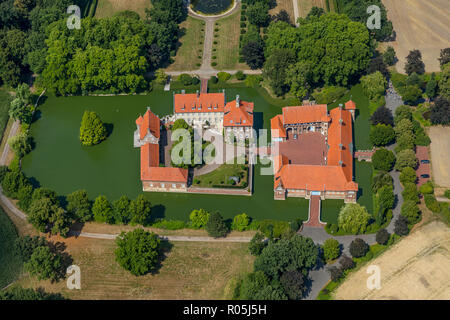 Luft, Wasser schloss Haus Borg, Altendorf, Mansion, Landesgolddorf Rinkerode, Drensteinfurt, Münsterland, Nordrhein-Westfalen, Deutschland, Europa, DEU, Vögel-Augen-blick, Stockfoto