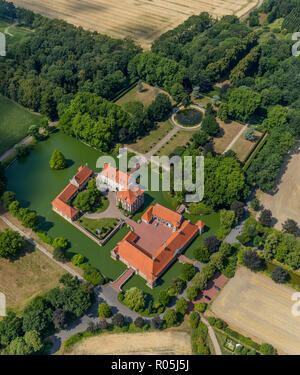 Luft, Wasser schloss Haus Borg, Altendorf, Mansion, Landesgolddorf Rinkerode, Drensteinfurt, Münsterland, Nordrhein-Westfalen, Deutschland, Europa, DEU, Vögel-Augen-blick, Stockfoto