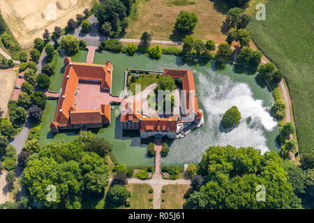 Luft, Wasser schloss Haus Borg, Altendorf, Mansion, Landesgolddorf Rinkerode, Drensteinfurt, Münsterland, Nordrhein-Westfalen, Deutschland, Europa, DEU, Vögel-Augen-blick, Stockfoto