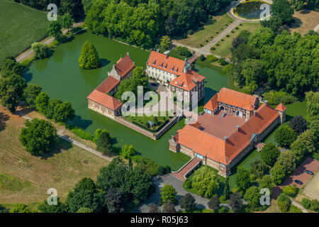 Luft, Wasser schloss Haus Borg, Altendorf, Mansion, Landesgolddorf Rinkerode, Drensteinfurt, Münsterland, Nordrhein-Westfalen, Deutschland, Europa, DEU, Vögel-Augen-blick, Stockfoto