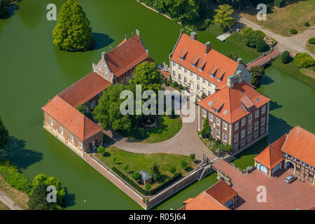 Luft, Wasser schloss Haus Borg, Altendorf, Mansion, Landesgolddorf Rinkerode, Drensteinfurt, Münsterland, Nordrhein-Westfalen, Deutschland, Europa, DEU, Vögel-Augen-blick, Stockfoto