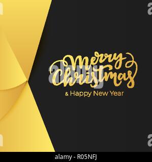 Luxus Grußkarte für den Winterurlaub mit Schriftzug und abstrakte Dekorationen einer Goldfolie auf schwarzem Papier Hintergrund Stock Vektor