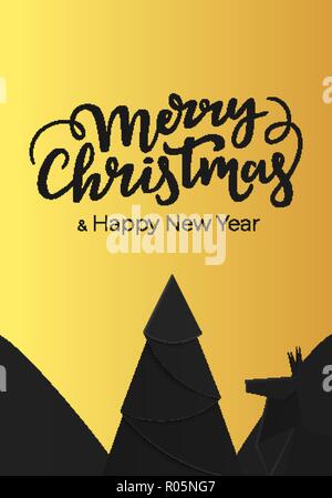 Christmas Card Design mit festlichen hand Schrift. Festliche Karte für den Winterurlaub aus schwarzem Papier und Luxus gold Folie Stock Vektor