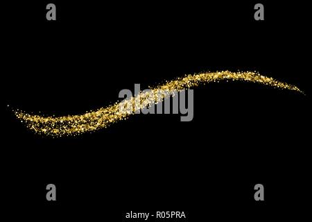 Wave Gold Glitzer Textur isoliert auf Schwarz. Amber Partikel Farbe. Celebratory Hintergrund. Golden Explosion von Konfetti. Vector Illustration, Eps 10. Stock Vektor