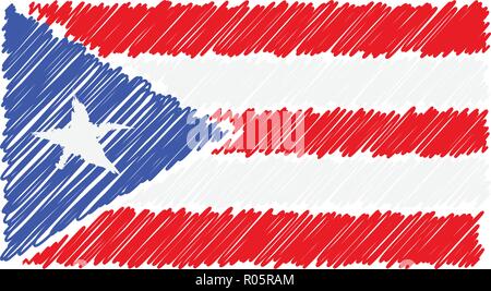Hand gezeichnet Nationalflagge von Puerto Rico isoliert auf einem weißen Hintergrund. Vektor Skizze Stil Abbildung. Stock Vektor