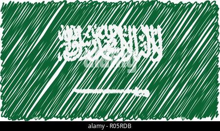 Hand gezeichnet Nationalflagge von Saudi-arabien isoliert auf einem weißen Hintergrund. Vektor Skizze Stil Abbildung. Stock Vektor