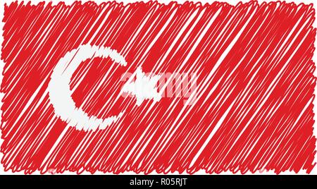 Hand gezeichnet National Flagge der Türkei isoliert auf einem weißen Hintergrund. Vektor Skizze Stil Abbildung. Stock Vektor