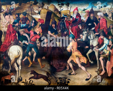 Christus auf dem Weg nach Golgatha, anonym, Öl auf Leinwand, um 1500. Kopie eines Gemäldes von Martin Schongauer. Stockfoto