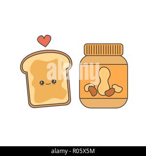 Cute cartoon Erdnussbutter jar und Brot sandwich Vector Illustration Stock Vektor