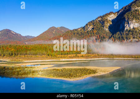 Zuflüsse der Isar in die sylvenstein See, Sylvenstein Stausee, drone Bild, Lenggries, Isarwinkel, Oberbayern, Bayern Stockfoto