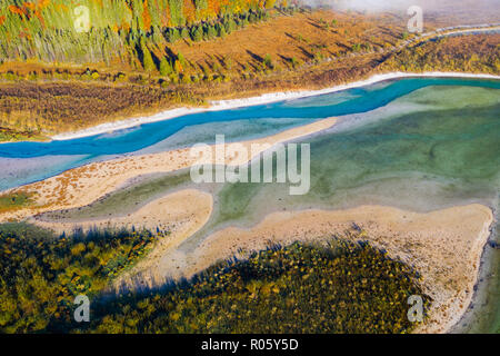 Isar, an der Zufluss in die sylvenstein See, Sylvenstein Stausee, drone Bild, Lenggries, Isarwinkel, Oberbayern, Bayern Stockfoto