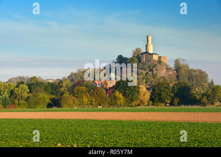 Felsburg Burg oberhalb der Stadt Felsberg im Herbst, Nordhessen, Hessen, Deutschland Stockfoto