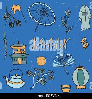 Doodle style Abbildung mit Japan Symbole. Stock Vektor