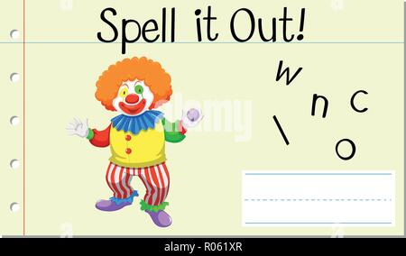 Buchstabiere englische Wort clown Abbildung Stock Vektor