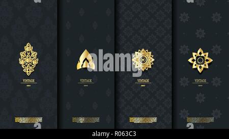 Verpackung Vorlage von exotischen Thailändischen pattern Design Element-Konzept dark blue vintage Hintergrund und Logo vektor design, inklusive Muster Swatch Stock Vektor