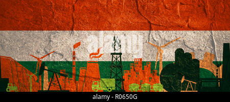 Energie und Power Icons Set. Header Banner mit Ungarn Flagge Stockfoto