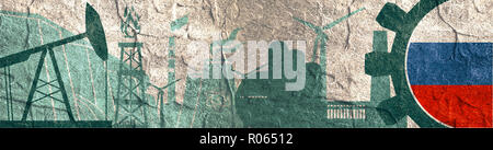 Energie und Power Icons Set. Header Banner mit Russland-Flagge Stockfoto