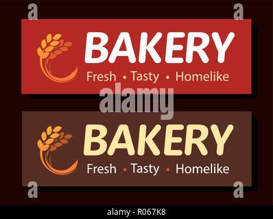 Schild Banner der Bäckerei. Schöne auffällige Vektor für die Bäckerei mit Ähre Abbildung und Titel. Stock Vektor
