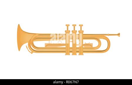 Trompete Vector Illustration auf weißem Hintergrund - Glänzend messing Musikinstrument. Stock Vektor