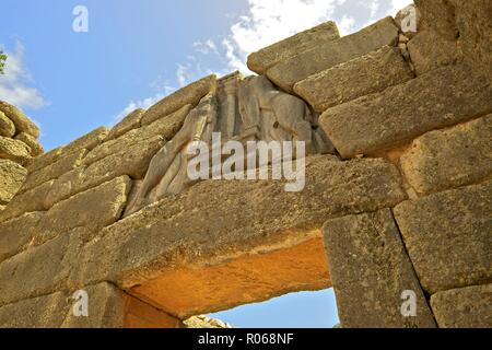 Die Lion's Gate, Mykene, UNESCO-Weltkulturerbe, Argolis, Peloponnes, Griechenland, Europa Stockfoto