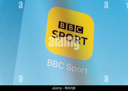 BBC Sport App auf Handy Bildschirm Stockfoto