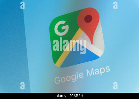 Google Maps App auf Handy Bildschirm Stockfoto