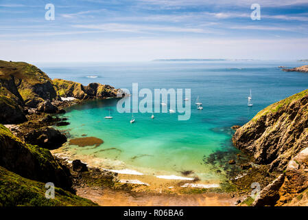 Segelboote von La Coupee, Sark Insel, Channel Islands, Großbritannien, Europa Stockfoto