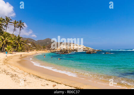 Ein Blick auf die Karibik Strand von Cabo San Juan in den Tayrona Nationalpark, Kolumbien, Südamerika Stockfoto