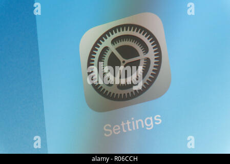 Apple Einstellungen auf Handy Bildschirm Stockfoto