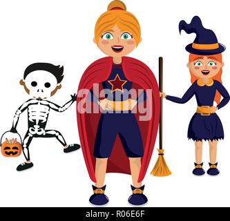 Happy Kids Halloween Feiern mit Kostümen cartoons Vector Illustration graphic design Stock Vektor
