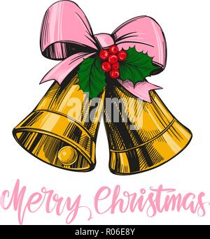 Christmas Bells Kalligraphie Schrift text Symbol des Christentums Hand gezeichnet Vektor-illustration Skizze Stock Vektor