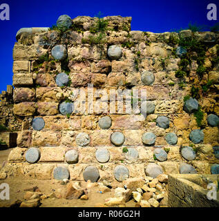 Nahaufnahme auf Wand der Sidon Meer Schloss im Libanon Stockfoto