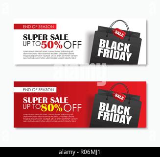 Schwarzer Freitag Verkauf Shopping Bag Abdeckung und Web Banner Design vorlage. Verwenden Sie für Poster, Flyer, Rabatt, Shopping, Verkaufsförderung, Werbung. Stock Vektor