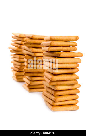 3 Stapel von Cookies auf weißem Hintergrund isoliert Stockfoto