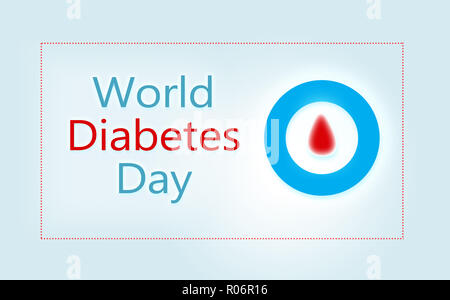 Blauer Kreis mit Blut tropfen, Weltdiabetestag Konzept, Diabetes Bewusstsein Stockfoto