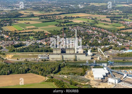 Luftaufnahme Uniper Kohle- Kraftwerk, alte Triebwerk EON Datteln 2, ehemalige E.ON Datteln 4 Power Station auf dem Dortmund-Ems-Kanal, Emscher-Lippe, Stockfoto