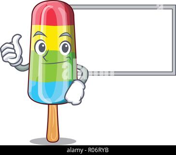 Daumen hoch mit Board bunte Eis Sticks auf Cartoon Stock Vektor