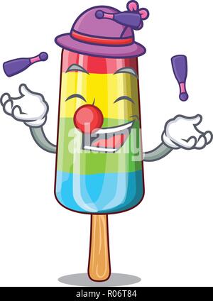 Jonglieren bunte Eis Stick auf Maskottchen Stock Vektor