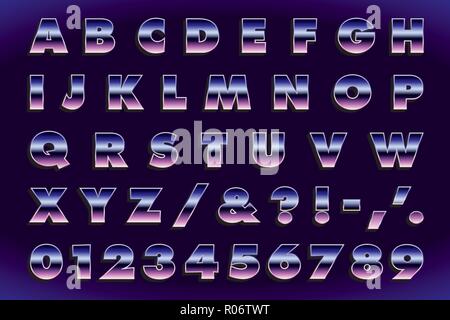 Retro 80 Briefe - Metallic Art. Vektor Alphabet, Symbole, Zahlen Stock Vektor